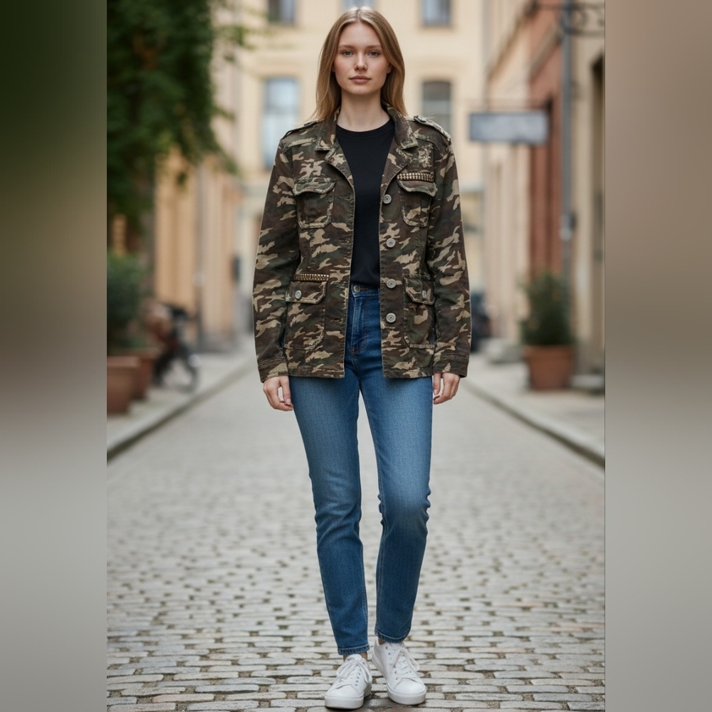 Heartloom Camouflage Jacket with Button Accents